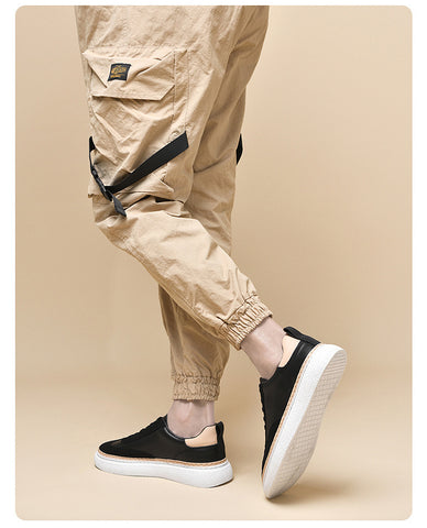 Thick-Soled Cowhide Stitch Sneakers